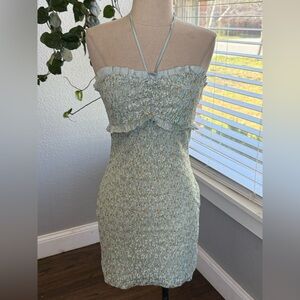 Blue Blush Strapless Floral Dress in Soft Green Size Small Halter Coquette